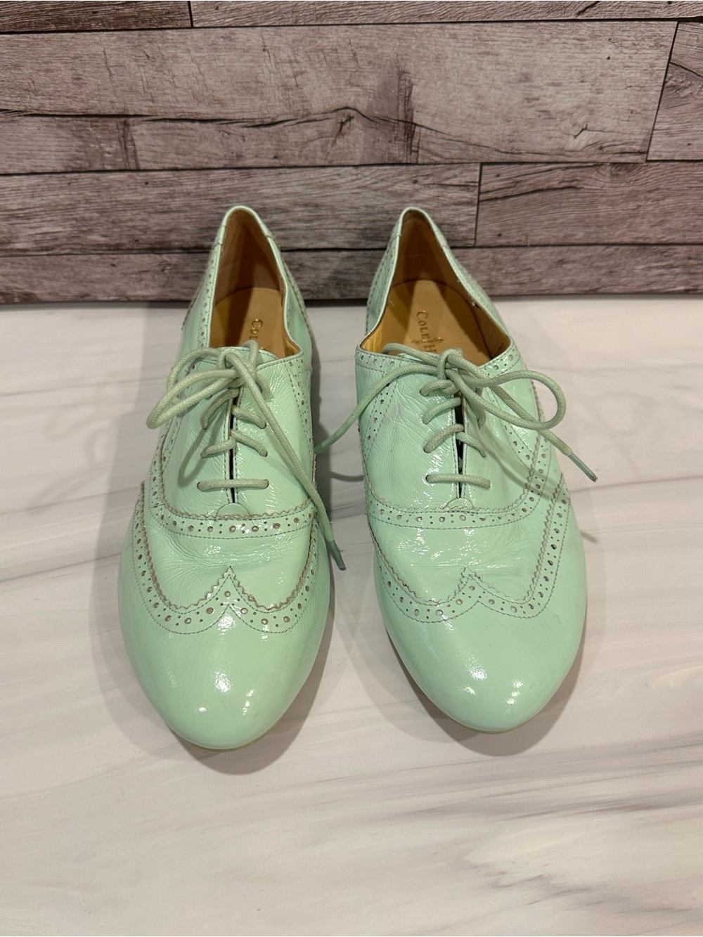 Mint Green Patent Wingtip Oxford Shoes